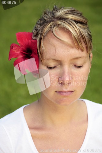 Image of Woman in white with Green Background