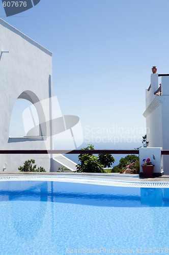 Image of swimming pool greek cyclades architecture