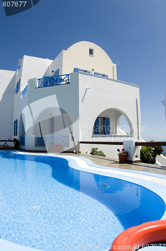Image of swimming pool greek cyclades architecture
