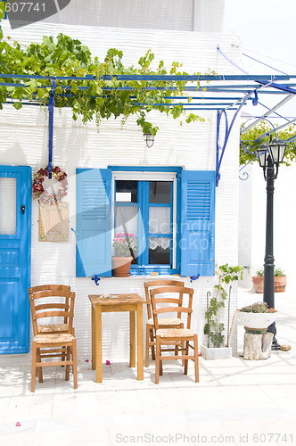 Image of outdoor greek cafe setting greece islands 