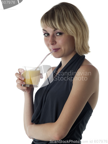 Image of blonde drinking juice