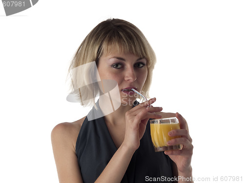 Image of blonde drinking juice