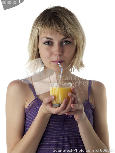 Image of Blonde drinking juice