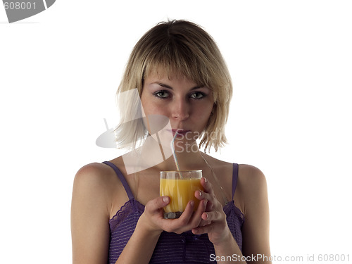 Image of Blonde drinking juice