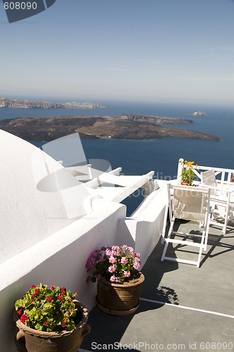 Image of incredilbe santorini greek island view of volcano and aegean sea