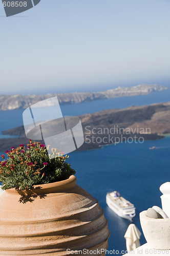 Image of view of volcanic islands of santorini greece 