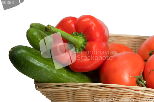 Image of Basket with vegetables on white background with clipping path