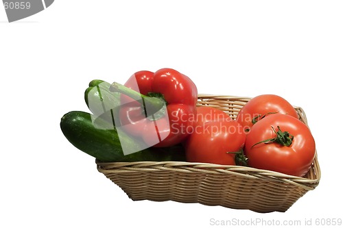 Image of Basket with vegetables on white background
