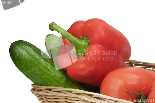 Image of Basket with vegetables on white background with clipping path