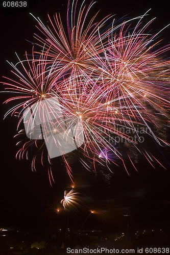 Image of Fireworks over a town