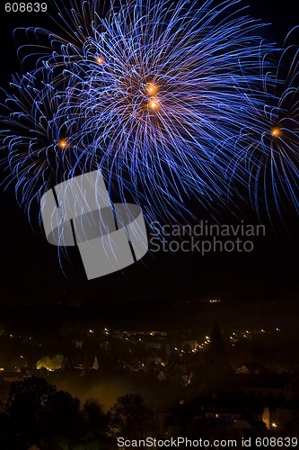 Image of Fireworks over a town