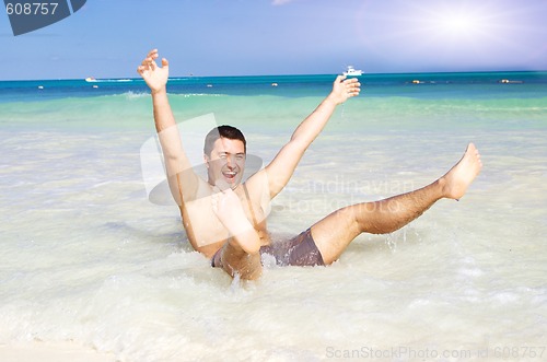 Image of happy man on the beach