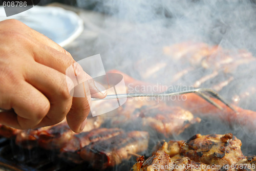 Image of Meat on barbecue