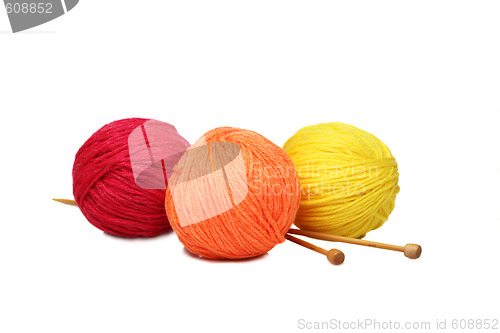 Image of Colorful yarn balls over white