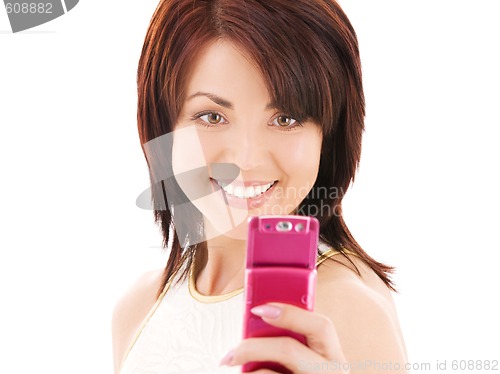 Image of happy woman with cell phone