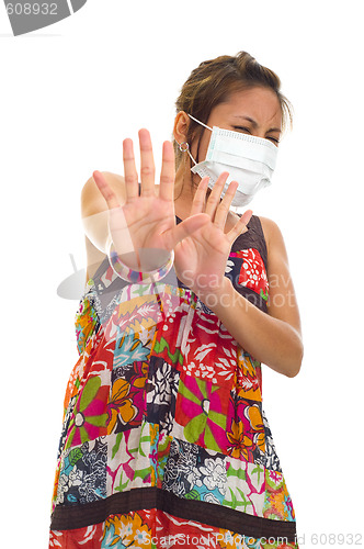 Image of protective face mask on asian woman
