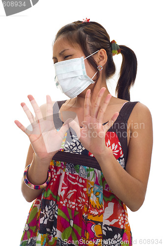Image of protective face mask on asian woman