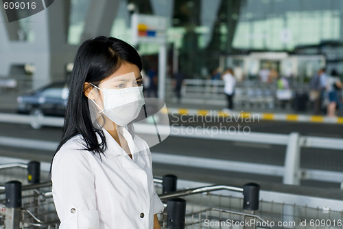 Image of protective face mask on asian woman