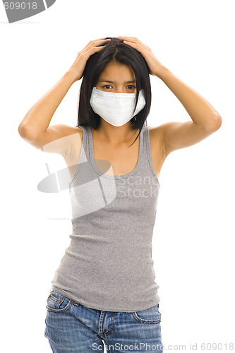 Image of protective face mask on asian woman