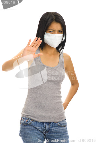 Image of protective face mask on asian woman