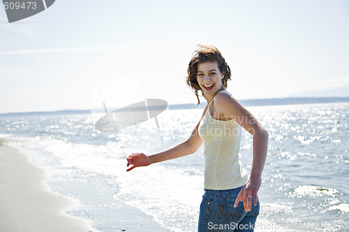 Image of Happy beach summer girl