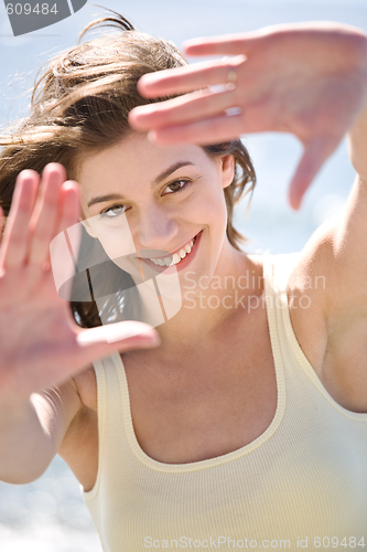 Image of Happy beach summer girl