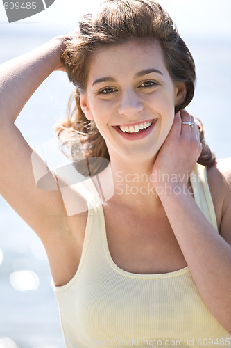 Image of Happy beach summer girl