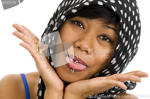 Image of asian with pierced tongue 