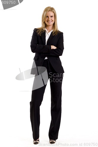 Image of attractive businesswoman standing on a white background