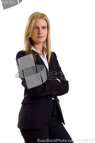 Image of attractive businesswoman standing on a white background