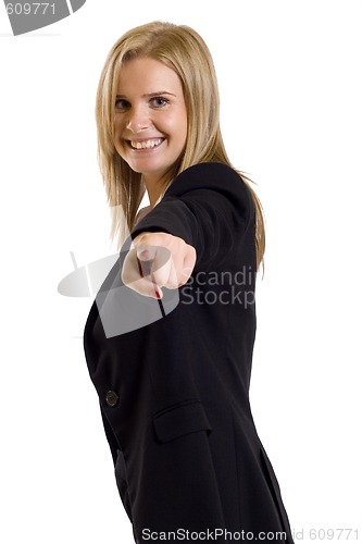 Image of attractive businesswoman pointing at you