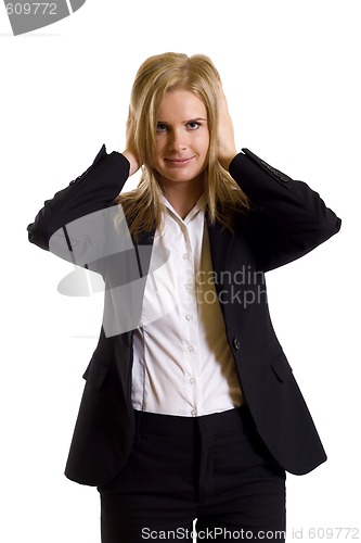 Image of businesswoman in the Hear No Evil posebusinesswoman in the Hear No Evil pose