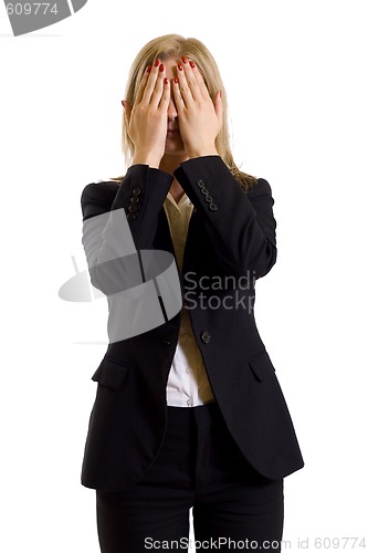 Image of businesswoman in the See No Evil pose