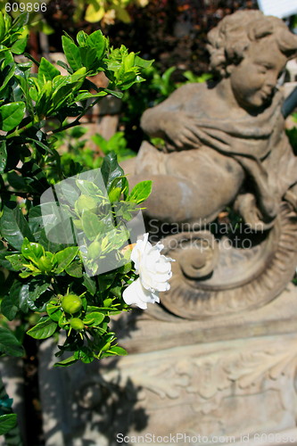 Image of Flowers Next to a Statue