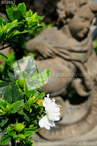 Image of Flowers Next to a Statue