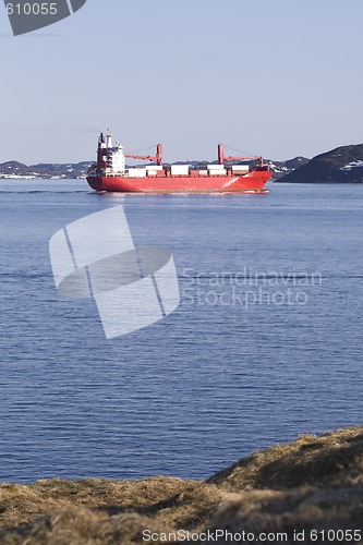 Image of Red container ship