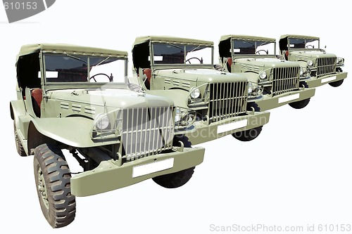 Image of Vintage Military Cars 40's in Row