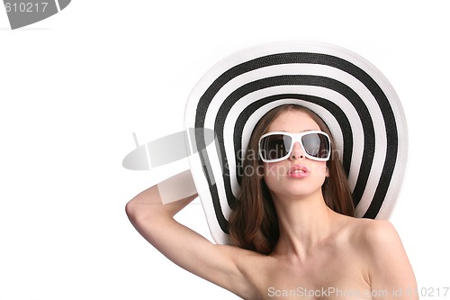 Image of beautiful woman in striped hat