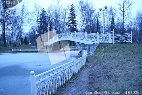 Image of winter morning landscape with bridge