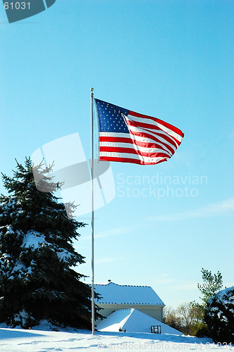 Image of American Flag in Winter
