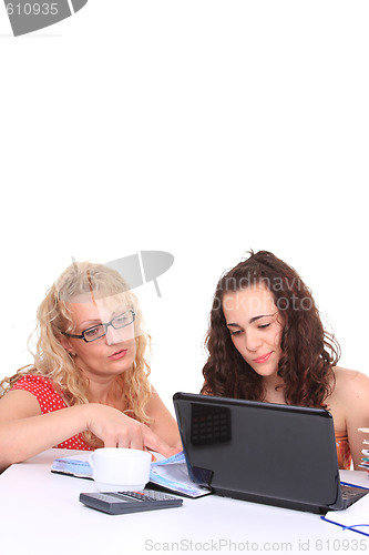 Image of young girl with laptop do homework