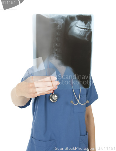 Image of Nurse behind an x-ray image