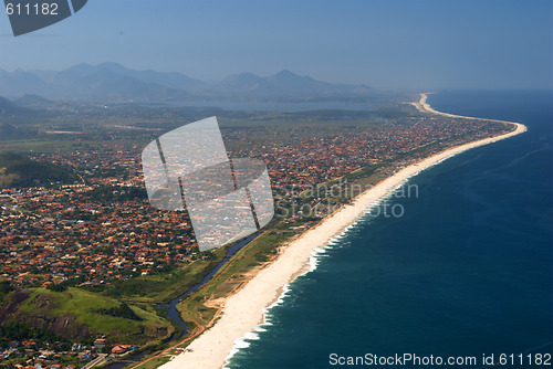 Image of Itaipuaçu beach view of the Mourao Mountain top