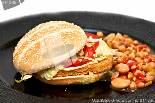 Image of Chicken burger with bean sallad