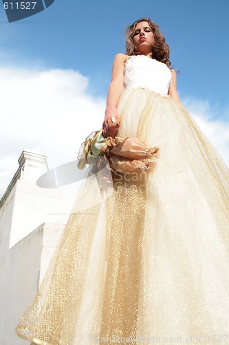 Image of luxurious brunette in image of the moody princess