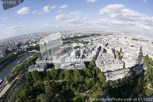 Image of bird's eye view of paris france and the seine river