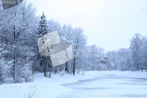 Image of blue winter landscape with house