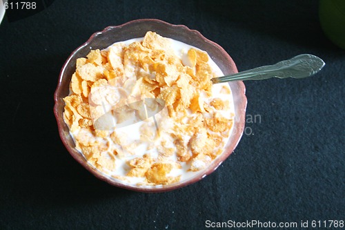 Image of Bowl of cereal with spoon