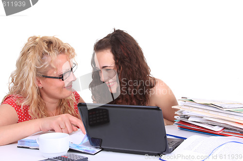 Image of young girl with laptop do homework