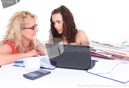 Image of young girl with laptop do homework